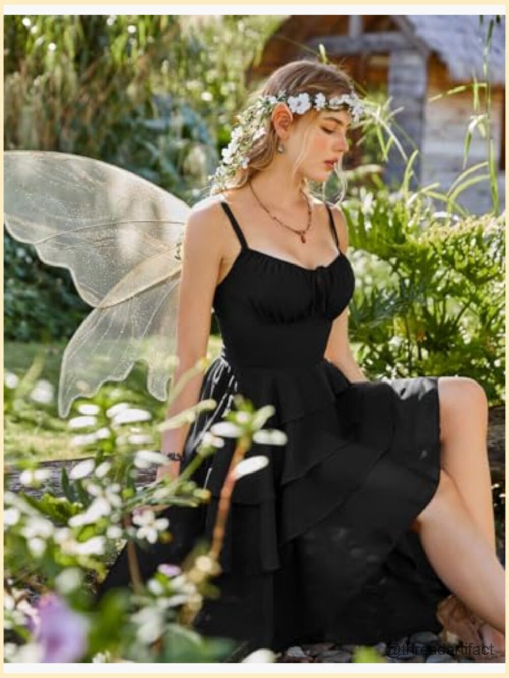 Renaissance Corset Dress with Pockets Boho Asymmetrical High-Low Midi Sundress - Picture 3 of 7
